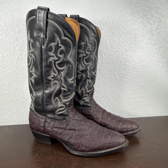 Vintage Nocona Exotic Elephant Print Men 9 D Black Leather Cowboy Western Boots main image 8
